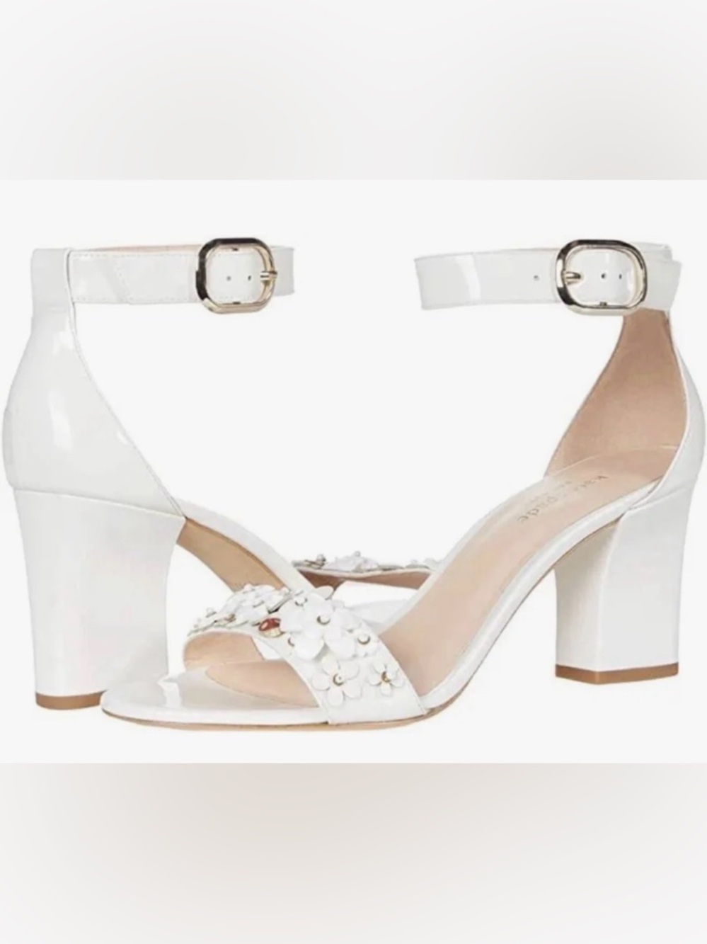 KATE SPADE Paradisi Optic White Block Heels Pump Leather Sandals Size: 6.5 NEW